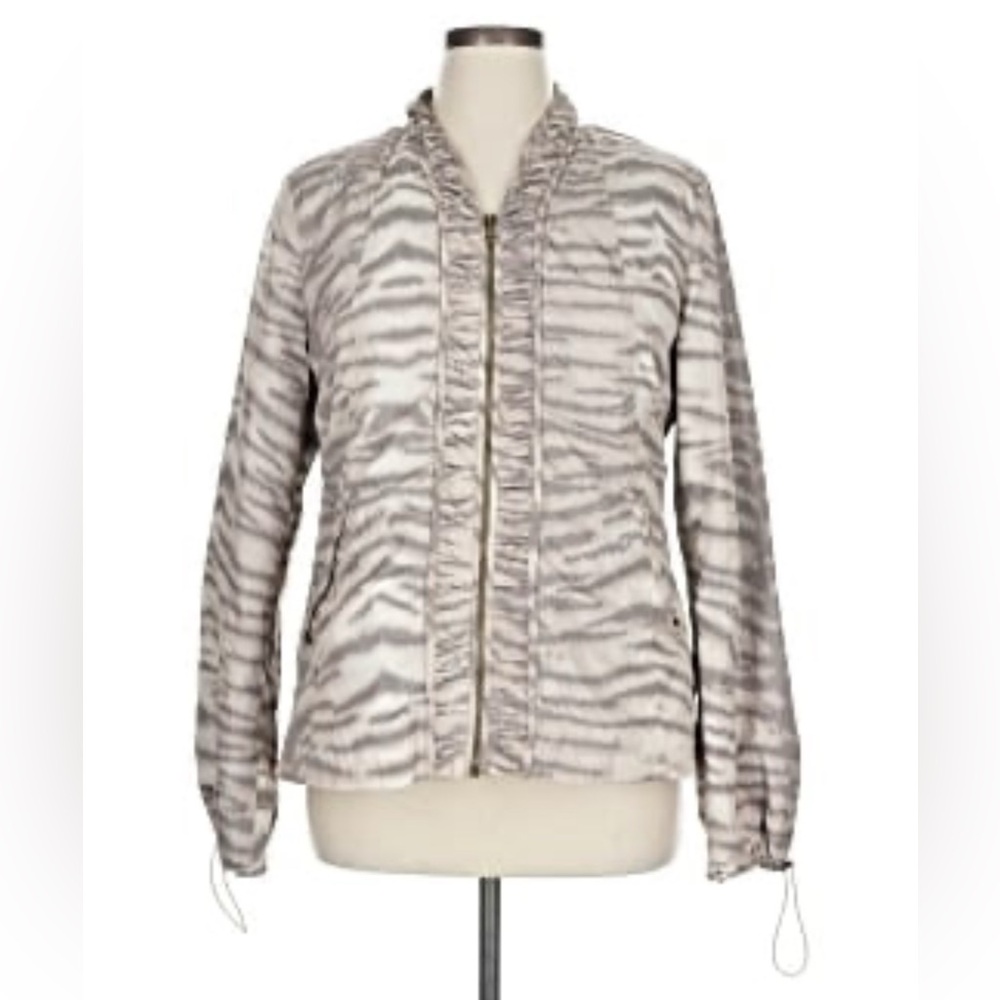 ZEBRA PRINT JACKET LIGHTWEIGHT SHELL BLAZER GATHERED FRONT SIZE MEDIUM